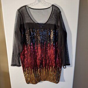 denim 24/7 Womens Holiday Sequin Tunic 18/20 L Black, Red, Gold
